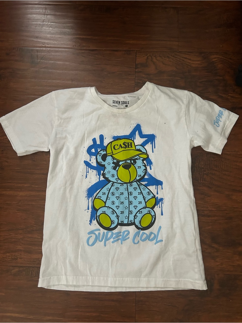 White 'Super Cool' Teddy Graphic Tee for Kids